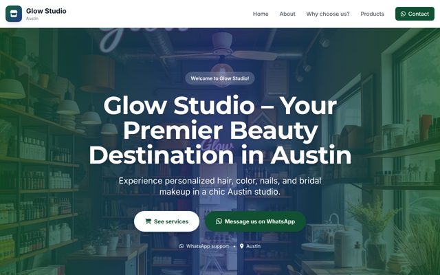 Example website for Glow Studio